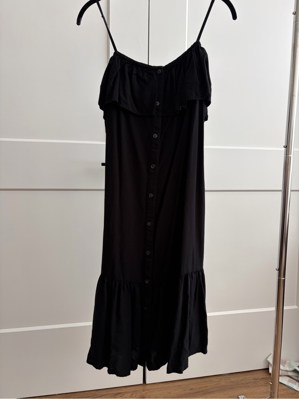 Black Spaghetti Strap Button-Front Midi SunDress.